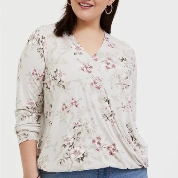 Torrid Super Soft Surplice Long Sleeve Stretch Victorian Floral Top - NEW - Picture 1 of 9